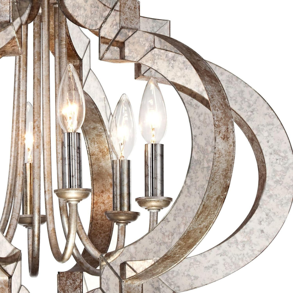 LED Pendant Lamp Euro Design Ornament Aged Silver Gold Bronze Chandelier 23 1/4' Wide Industrial 6-Light Fixture Compatible with Dining Room Foyer,Hallway