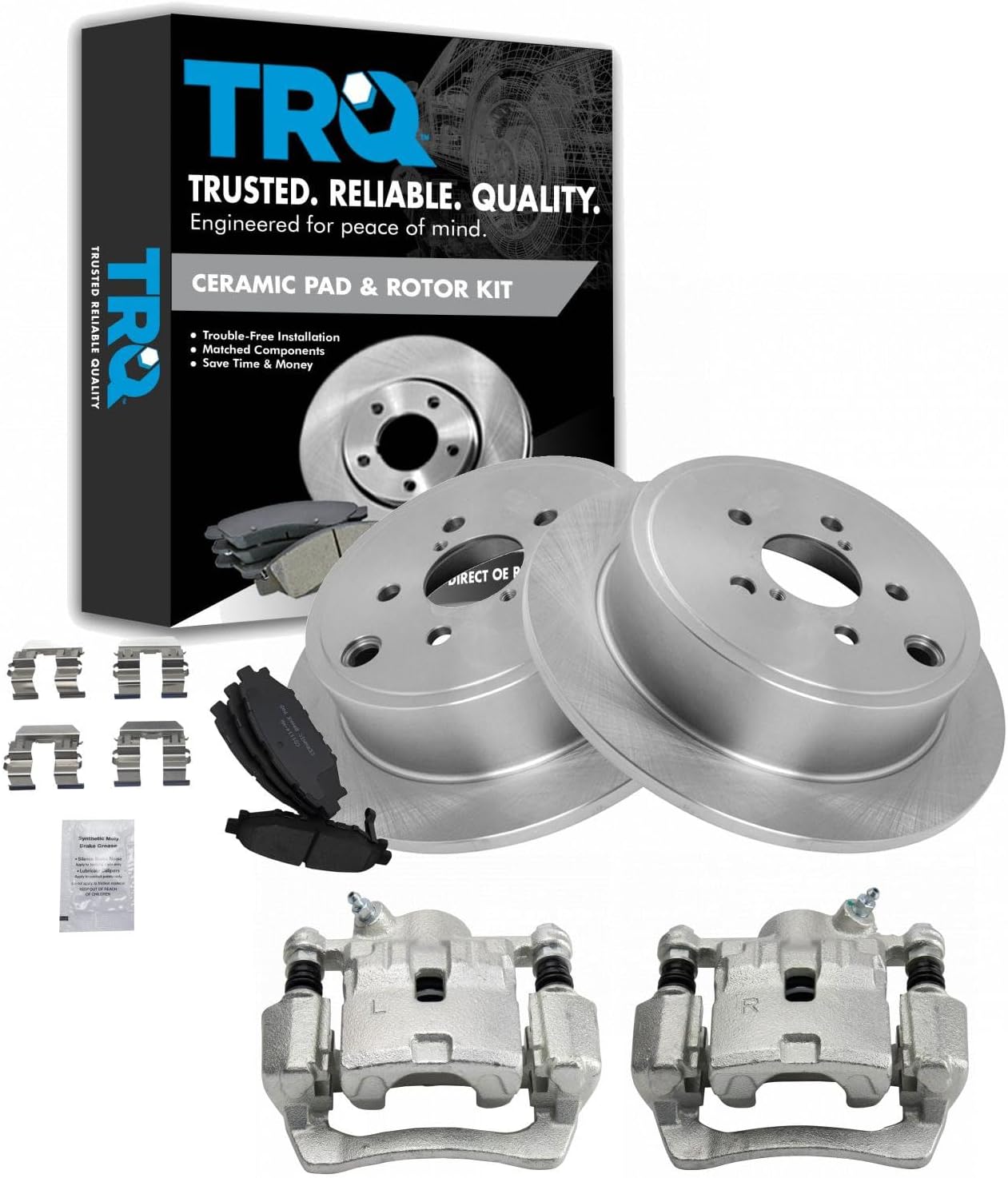 TRQ Rear Brake Pad and Rotor Set Ceramic Rotors Calipers Compatible with 2009-2013 Subaru Forester 2008-2014 Impreza