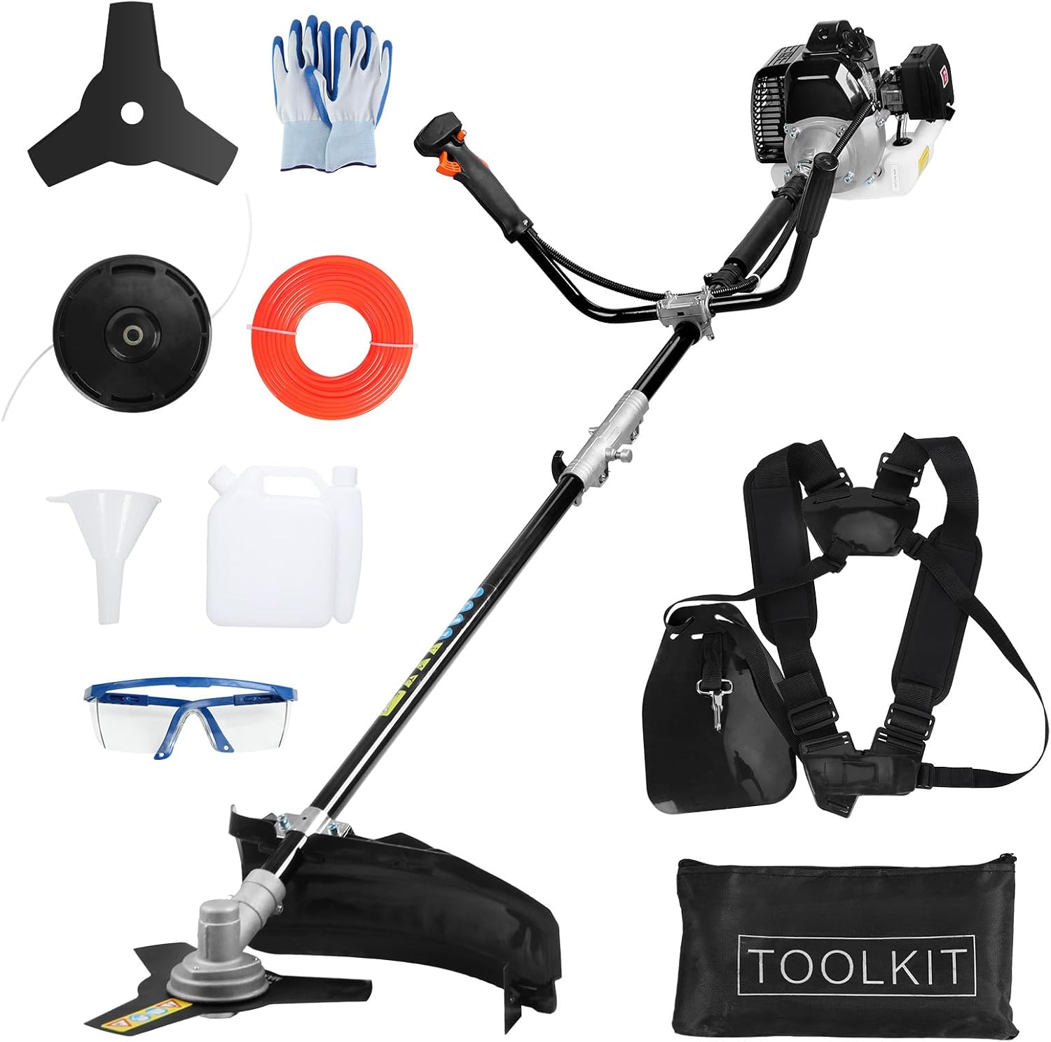 2 in 1 Weed Eater Gas Powered, 52CC 2-Stroke Gas Brush Cutter Tools & String Trimming 3-Teeth Blade for Garden, Yard, Lawn with EPA Certification, (Engine Model 1E44F-E)