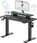 FLEXISPOT Standing Desk with Monitor Stand, 48 x 24 Inches One-Piece Electric Height Adjustable Computer Desk with Cup Holder for Home Office, Black