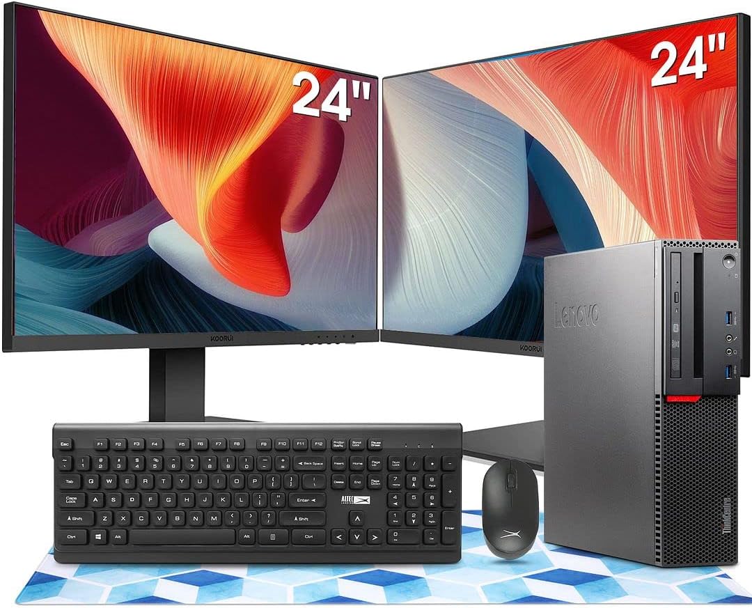 Lenovo ThinkCentre M800 SFF Desktop Computer PC, New KOORUI Dual 24' FHD Monitors,Intel Core i5 6500, 32GB DDR4 RAM,New 1TB SSD, Built-in AC WiFi,DVD-RW,Wireless Keyboard Mouse (Renewed)