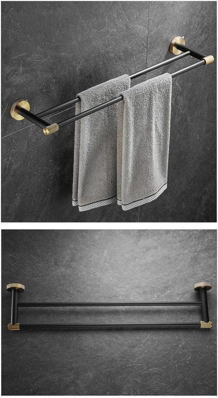 Stainless Steel Bathroom Hardware Set Bathroom Accessories Black Towel Rail Bar Rack Gold Towel Bar Shelf Towel Holder,Double Hanger