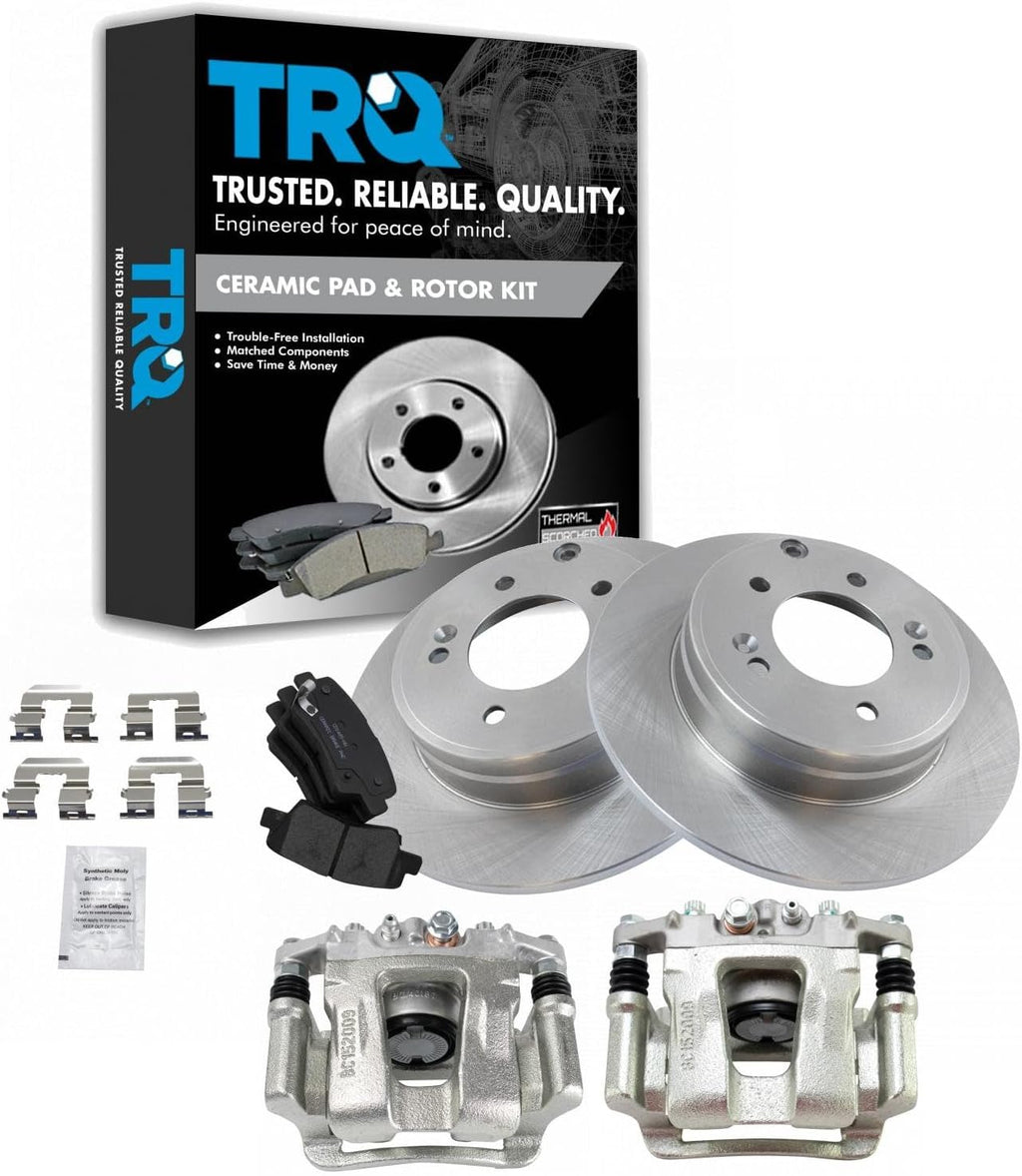 TRQ Rear Brake Pad and Rotor Set Ceramic Rotors Calipers Compatible with 2014-2016 Kia Optima