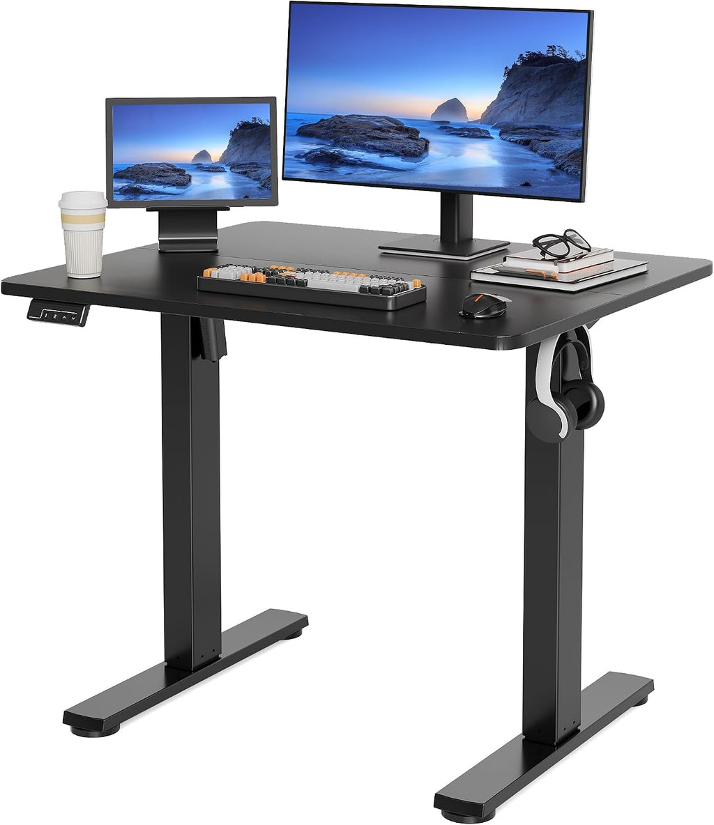 LongKe Electric Standing Desk Adjustable Height, 32x20 Inches Sit Stand up Desktop for Home Office, Ergonomic Rising Computer Table with Memory Preset, Black