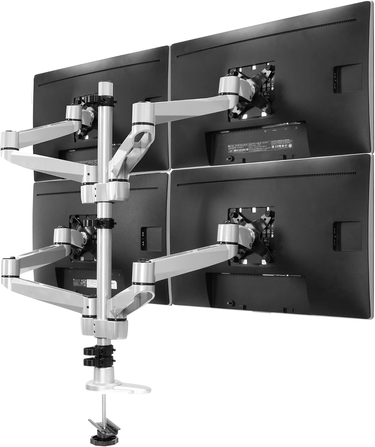Mount-It! Quad Monitor Desk Mount | Full Motion Monitor Arms for Four Computer Displays | Premium Aluminum Mount with Quick Disconnect Technology