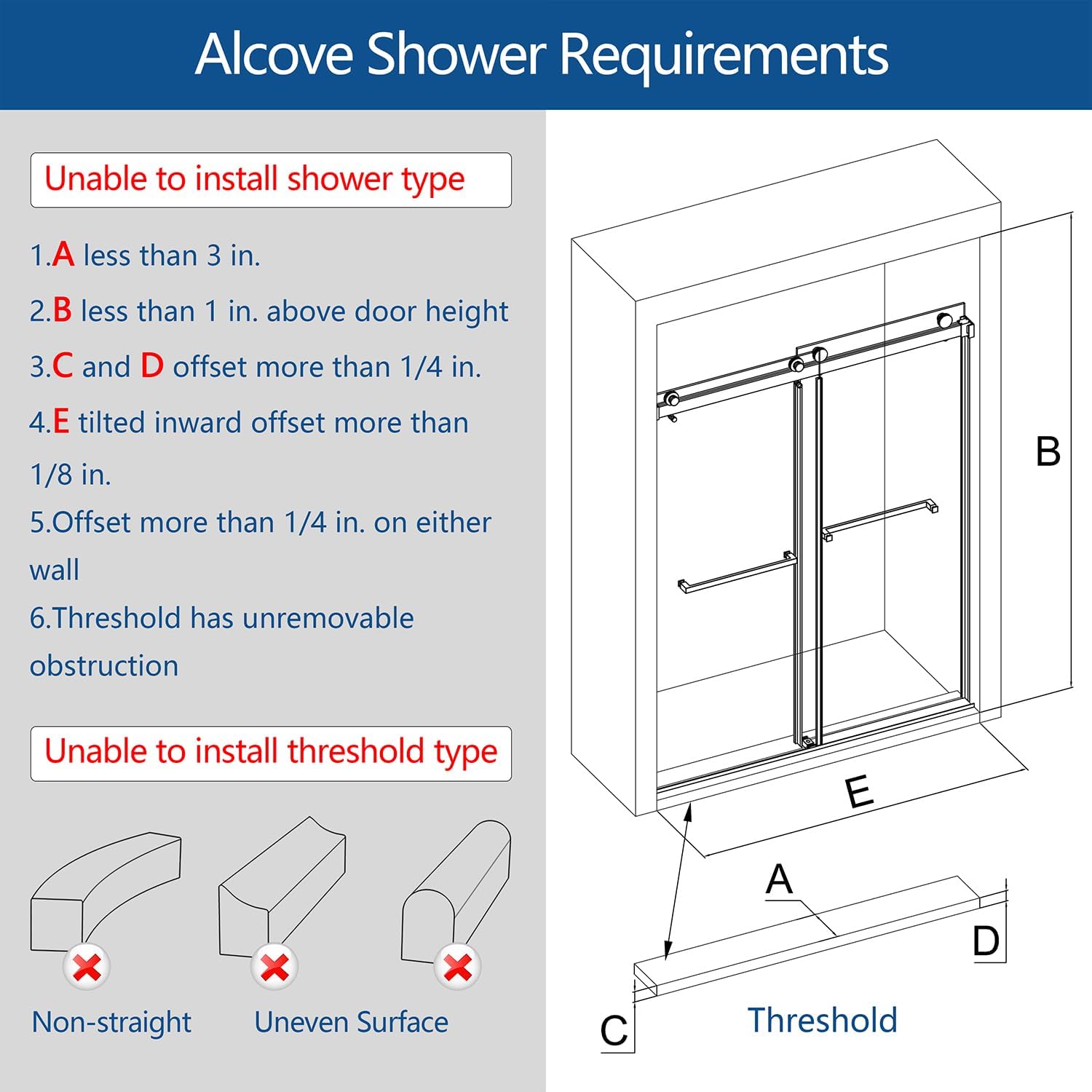 Bathtub Shower Doors Frosted 56-60' W x 66' H Double Sliding 3/8'(10mm) Frameless Tempere Glass Towel Bar Handle (Brushed Gold)