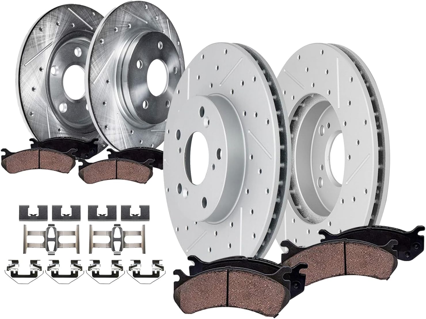 Detroit Axle - 8pc Brake Kit for 2013 2014 2015 2016 2017 2018 Acura RDX, Drilled Slotted Disc Brake Rotors Ceramic Brakes Pads with Hardware Replacement: 12.28' inch Front & 12.00' inch Rear Rotor