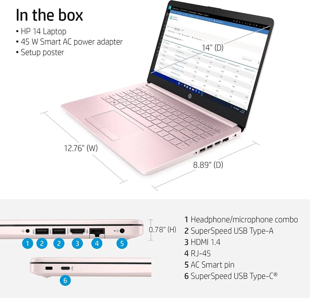 HP Stream 14' HD Laptop, Intel Celeron N4120, 4GB RAM, 64GB eMMC, Intel UHD Graphics, Thin & Portable, 4K Graphics, One Year of Microsoft 365, Windows 11 Home S Mode, Pink, 14-cf2112wm