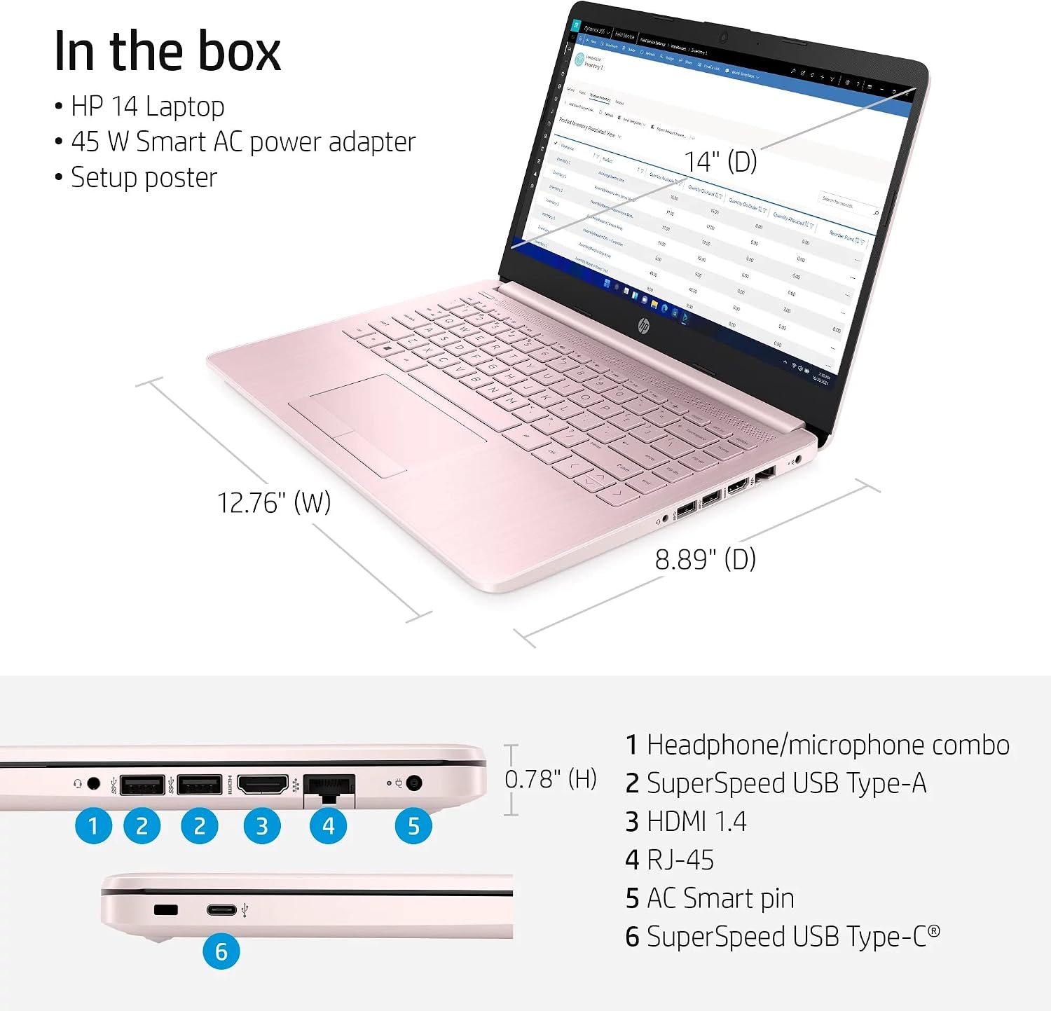 HP Stream 14' HD Laptop, Intel Celeron N4120, 4GB RAM, 64GB eMMC, Intel UHD Graphics, Thin & Portable, 4K Graphics, One Year of Microsoft 365, Windows 11 Home S Mode, Pink, 14-cf2112wm