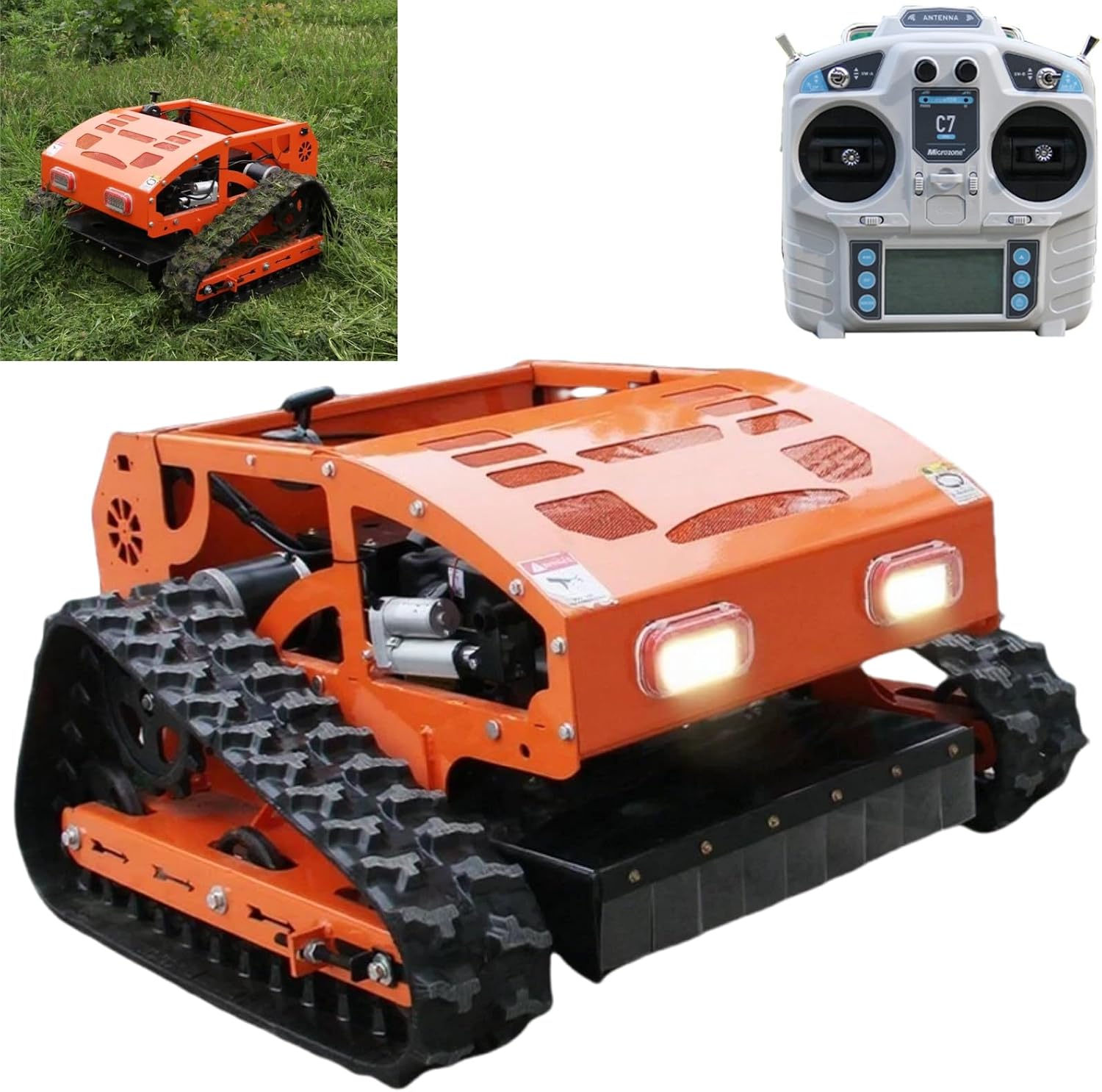 Heavy-Duty Remote Control Lawn Mower with 9Hp Four Stroke Gasoline Engine, Manganese Steel Blade, Adjustable Cutting Height and Speed, All Terrain Grass Cutter Yard Mower Remote Control