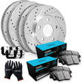 R1 Concepts Front and Rear Brake Kit Fits 2007-2010 Ford Edge, Lincoln MKX| Ceramic Pads, Drilled Slotted Rotors| Hardware| 12.6' Front & 11.9' Rear