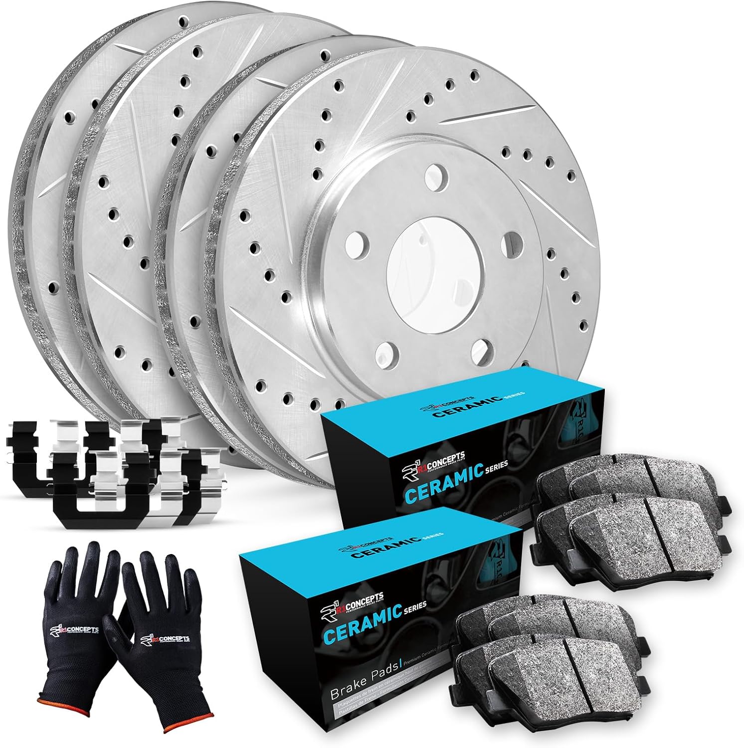 R1 Concepts Front and Rear Brake Kit Fits 2007-2010 Ford Edge, Lincoln MKX| Ceramic Pads, Drilled Slotted Rotors| Hardware| 12.6' Front & 11.9' Rear