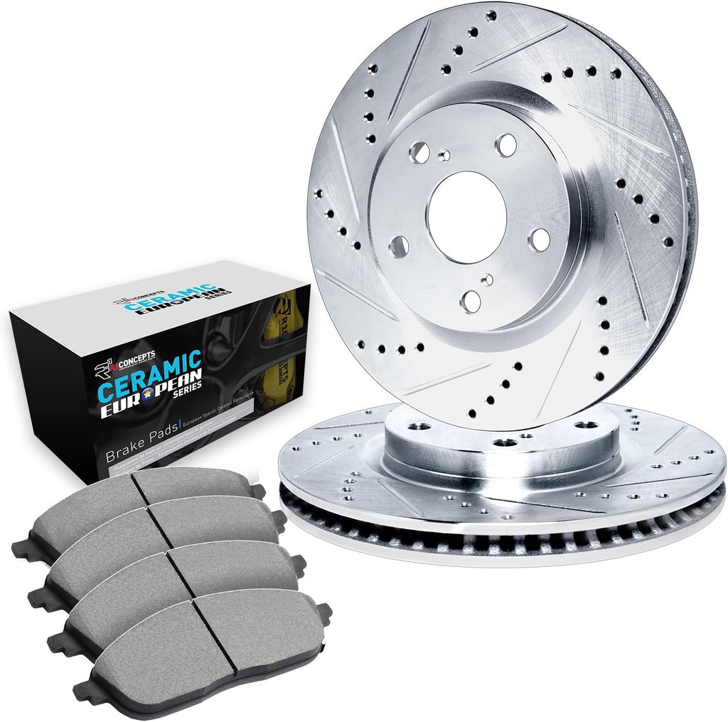 R1 Concepts Front Brake Kit Fits 2016-2018 Audi A6; 2012-2015 Audi A6; 2012-2018 Audi A7; 2013-2014 Audi A8| Euro Ceramic Brake Pads and Drilled Slotted Brake Rotors| 14.0' Front