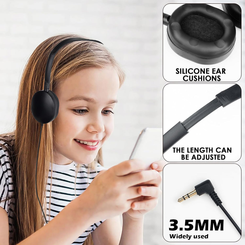 Classroom Kids Headphones Bulk 100 Pack Class Set of Headphones for Students Children Toddler Boys Girls Teen and Adult (Black)