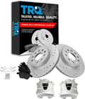 TRQ Performance Front Brake Pad and Rotor Set Ceramic Vented Coated Slotted Drilled Rotors Calipers Compatible with 2011 Audi A3 Quattro 2011-2013 Volkswagen Jetta