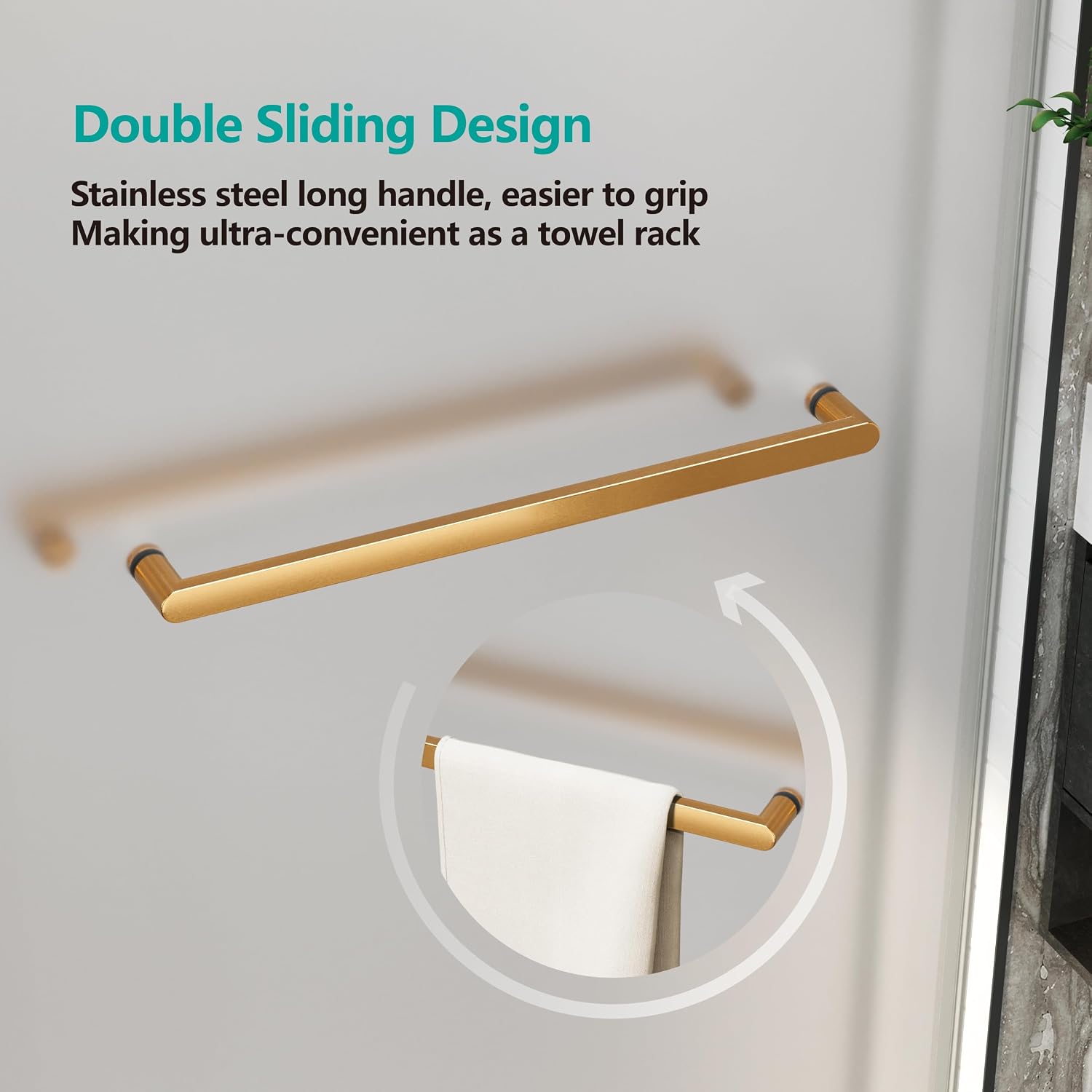 Bathtub Shower Doors Soft Close 56-60' W x 66' H Ultra-Clear Single Sided Frosted Double Sliding Frameless 3/8'(10mm) Temperedd Glass with Towel Bar Handle (Brushed Gold)