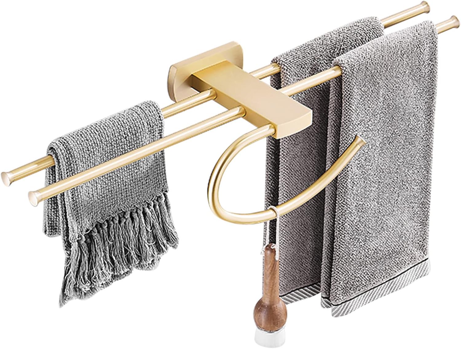Towel Shelf for Bathroom Wall Mounted Towel Rack Self Adhesive Towel Rail No Drill Towel Holder Double Bar Brass for Kitchen Toilet,Gold,60cm