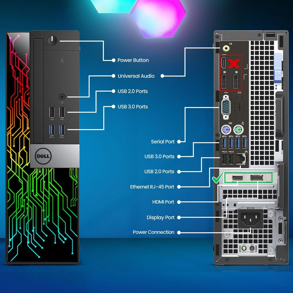 Dell Gaming Desktop Computer - Intel Core i7-6th Gen - 16GB DDR4 RAM - 512GB SSD - 24' Monitor - GeForce GTX 1050 Ti - RGB PC - RGB Keyboard & Mouse - WiFi - Windows 11 Pro (Renewed)