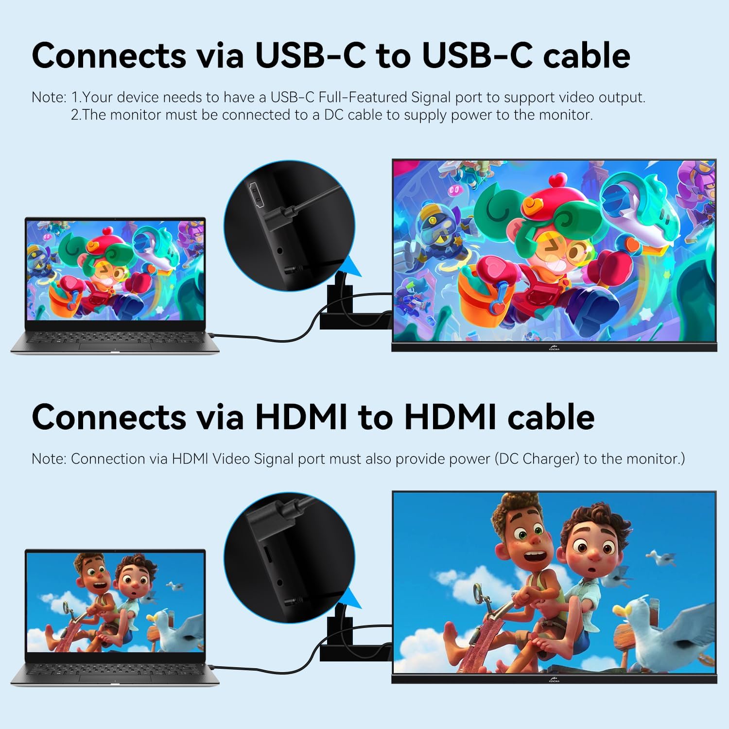 Kenowa 23.8' Large Portable Monitor 100Hz IPS FHD 1080P Freesync USB-C HDMI Gaming Monitor, External Display Dual Speakers Adjustable Stand for PC,Laptop,Mac,Phone,Game Consoles