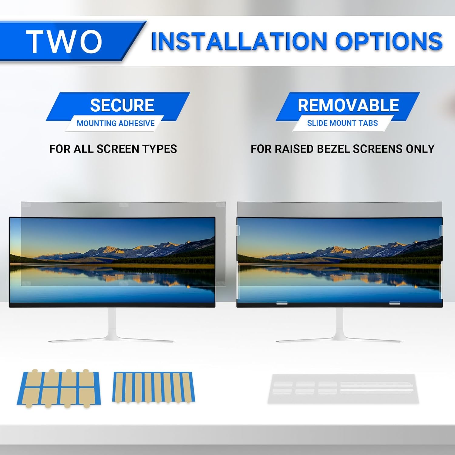 [2-Pack] Privacy Screen For Computer Monitor, 35-Inch 21:9 Aspect Ratio; Anti Spy/Bule Light/Glare And Eye Protection, 2 Install Ways Removable For Office, Airport, Cafe And Other Public Area; Diagonal 35 Inches, Width 32.17 Inches, Height 13.79 Inches