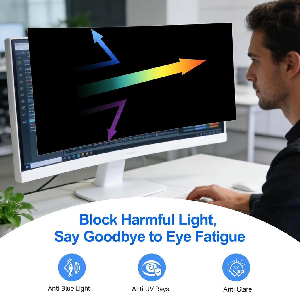 [2-Pack] Privacy Screen For Computer Monitor, 34-Inch 21:9 Aspect Ratio; Anti Spy/Bule Light/Glare And Eye Protection, 2 Install Ways Removable For Office, Airport, Cafe And Other Public Area; Diagonal 34 Inches, Width 31.25 Inches, Height 13.39 Inches