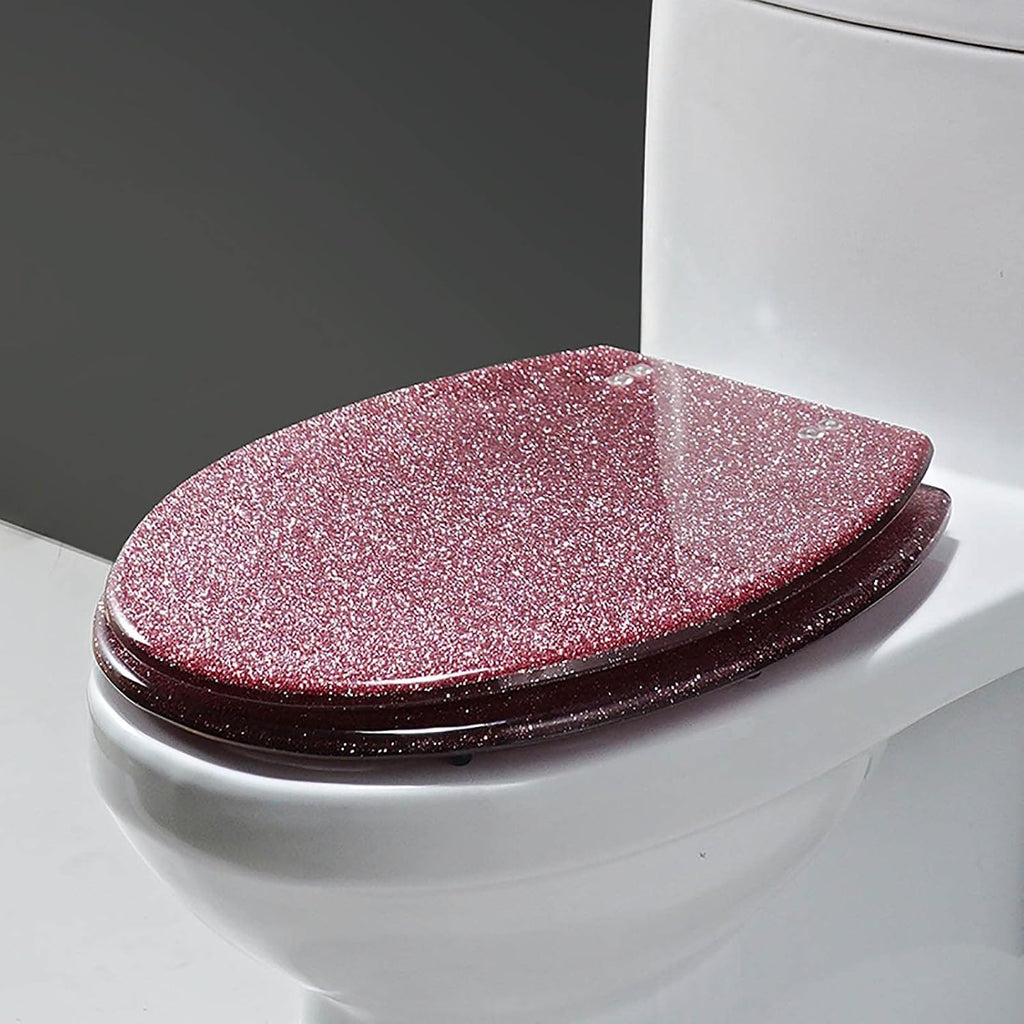 Slow Close Toilet Seat Thicken Toilet Seat Cover, Sparkly Resin Toilet Seat, Toilet Seat, Slow Close Bathroom Toilet Lid, Easy To Clean & Install,Silver,Pink,Pink
