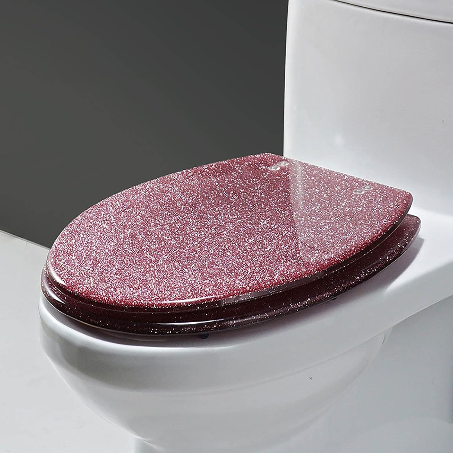 Slow Close Toilet Seat Thicken Toilet Seat Cover, Sparkly Resin Toilet Seat, Toilet Seat, Slow Close Bathroom Toilet Lid, Easy To Clean & Install,Silver,Pink,Pink