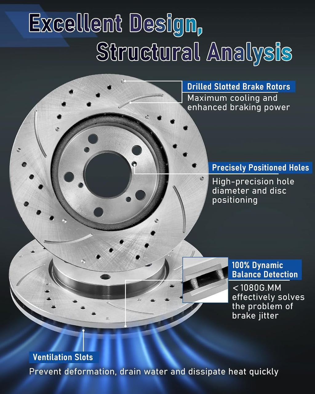 Front Brake Pads And Rotors Kit Compatible With 2010-2015 Chevrolet Camaro, 2016 Buick LaCrosse, 55174 D1404-8512 Automotive Replacement Brake Kits Drilled And Slotted Rotors 321mm(12.6in)