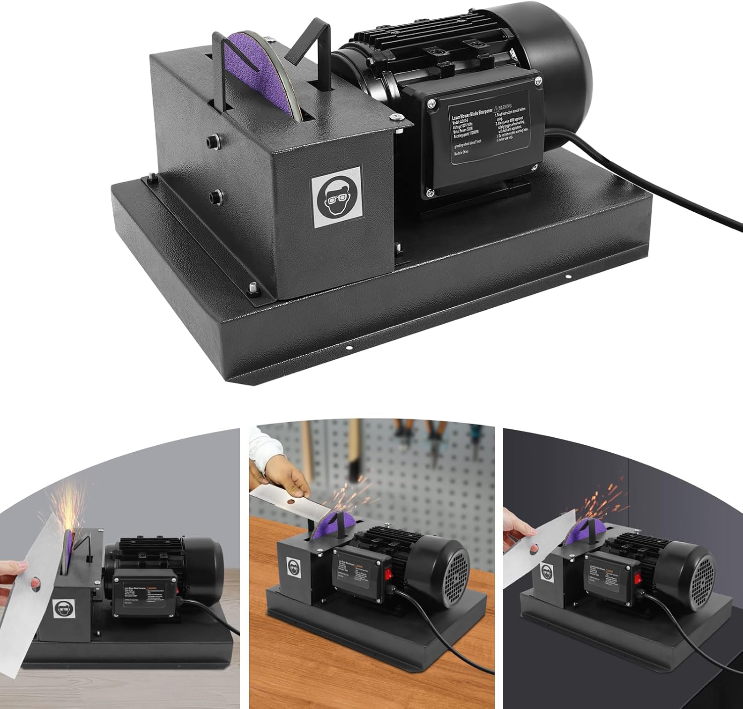 2/3HP Lawn Mower Blade Sharpener, 500W Lawnmower Blade Bench Grinder 1700 RPM Bench Mower Sharpening Machine with 7 Inch Ceramic Grinding Wheel for Various Lawnmower Blades