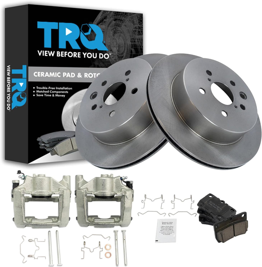 TRQ Rear Brake Pad and Rotor Set Ceramic Rotors Calipers Compatible with 2006-2007 Lexus GS430 2007-2011 GS450h 2008-2011 GS460 2006-2013 IS350