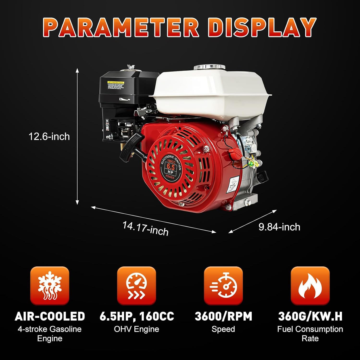 6.5HP 160CC Air Cooled Gas Engine,4-Stroke Horizontal Shaft Gas Engine Pull Start Gasoline Engine Motor OHV Replaces for Honda GX160 Go Kart Compressor Log Splitter Lawn Mower Mini Bike