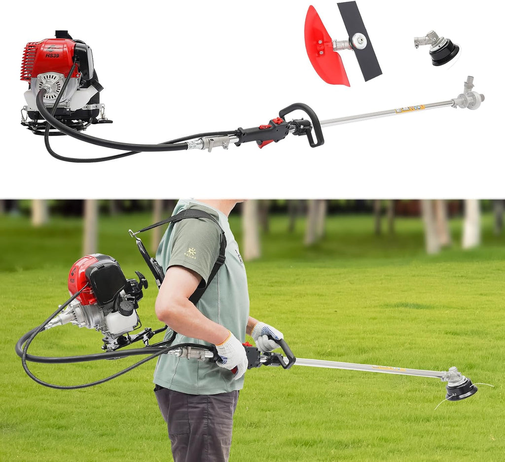 Brush Cutter Gas Powered 2 in 1 Backpack 4 Stroke Weed Wacker 31CC 750W Cordless Air Cooling Single Cylinder Gasoline Powered Tiller Grass Hedge Trimmer Lawn Mower, 8500RPM