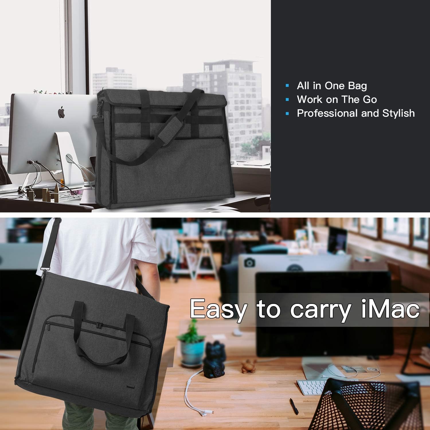Damero Carrying Tote Bag Compatible with Apple 27' iMac Desktop Computer, Travel Storage Bag for iMac 27-inch and Other Accessories, Black