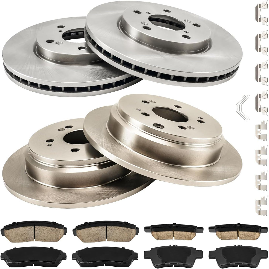 PHILTOP Front and Rear Brake Kit For Honda Odyssey 2005-2010, Brake Rotors and Brake Pads Kit Replace #31368+D1521+31369+D1088, Front 11.65（296mm）, Rear 12.32（313mm）