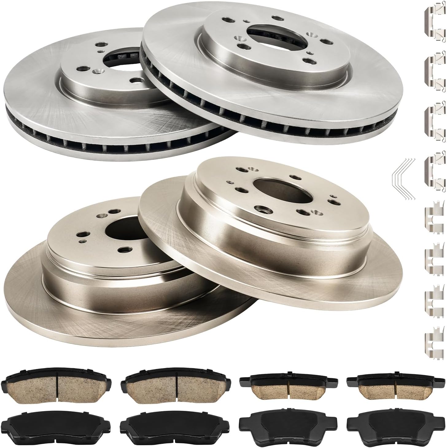 PHILTOP Front and Rear Brake Kit For Honda Odyssey 2005-2010, Brake Rotors and Brake Pads Kit Replace #31368+D1521+31369+D1088, Front 11.65（296mm）, Rear 12.32（313mm）