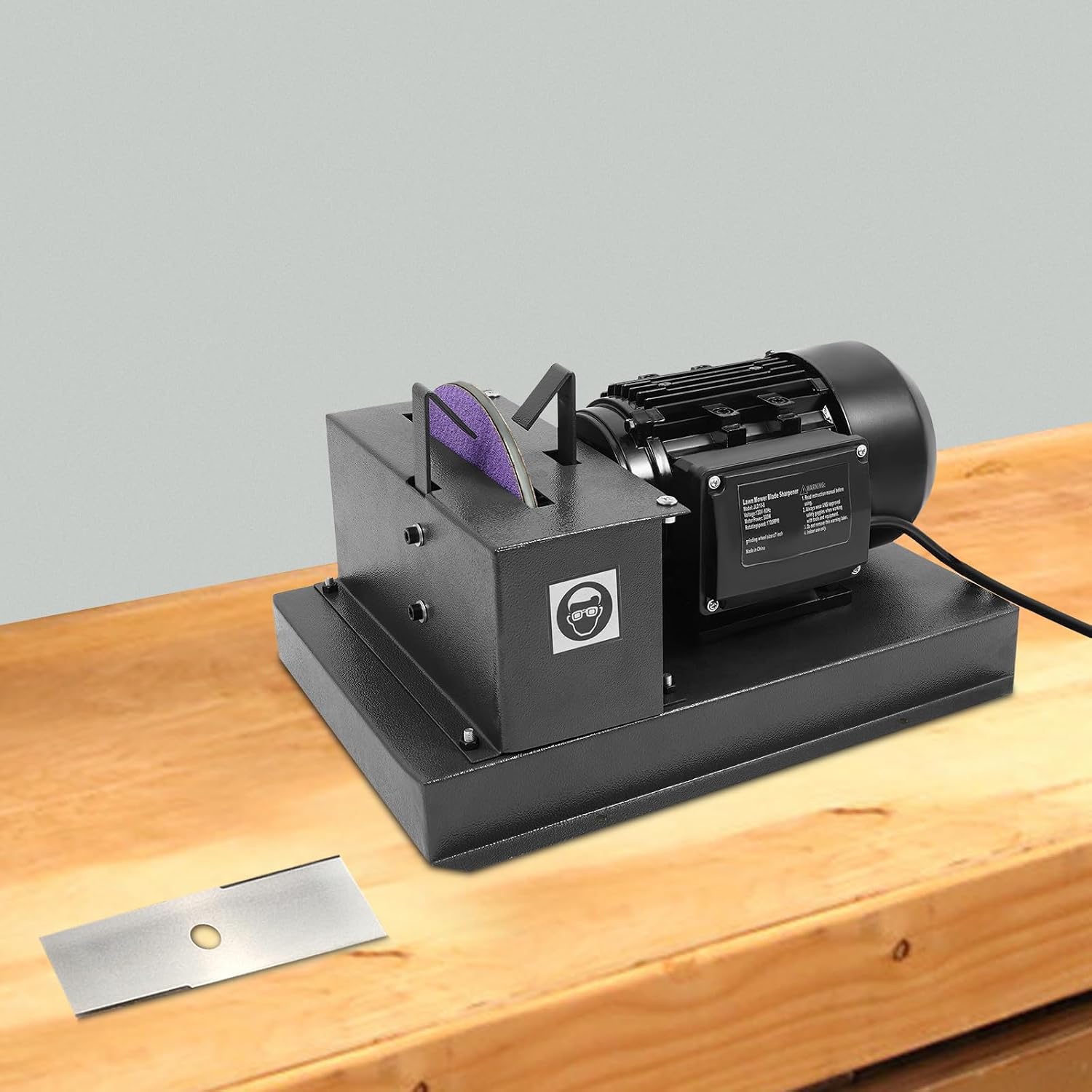 500W Electric Lawn Mower Blade Sharpener, 7' Bench Grinder, 1700 RPM, Q235 Steel Frame, 120V Tool for High/Low Lift & Flat Blades