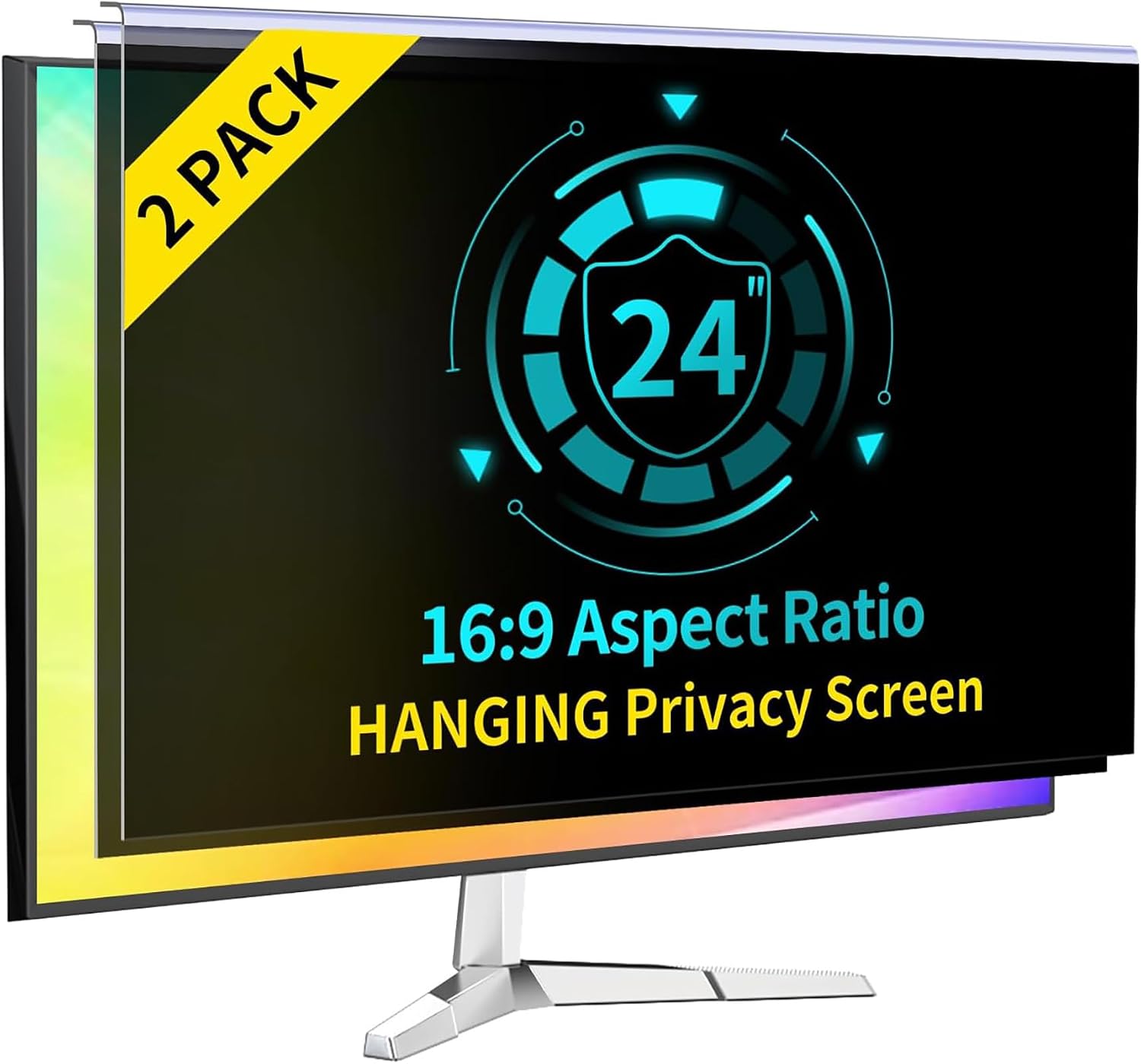 〔2-Pack〕 24 Inch Computer Privacy Screen Filter for 16:9 Monitor, Anti-Blue Light, Anti-UV,Blue Light Blocking Removable Privacy Protector Shield Fits 23.6', 23.8', 24' Monitors