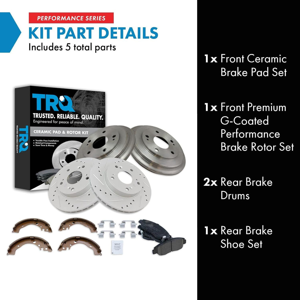TRQ Brake Pad & Rotor,Shoe & Drum Kit Premium G-Coated Ceramic Performance Slotted X Drilled Front & Rear Compatible with 2006-2011 Honda Civic