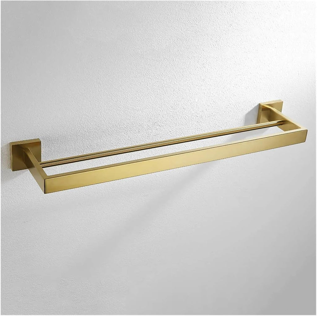Stainless Steel Double Towel Bars Square Rack Holder Wall Mounted Bathroom Accessories Brushed(Brushed gold)