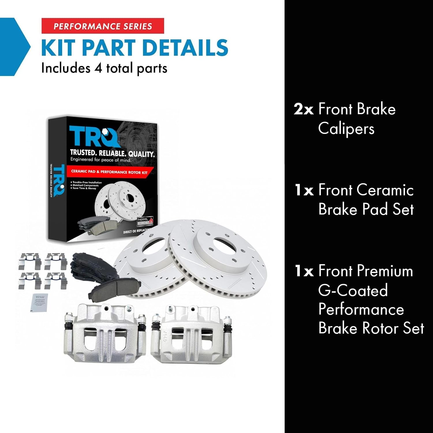 TRQ Performance Front Brake Pad and Rotor Set Ceramic Drilled Slotted Coated Vented Rotors Calipers Compatible with 2005-2006 Chevrolet Equinox 2006 Pontiac Torrent 2004-2007 Saturn Vue