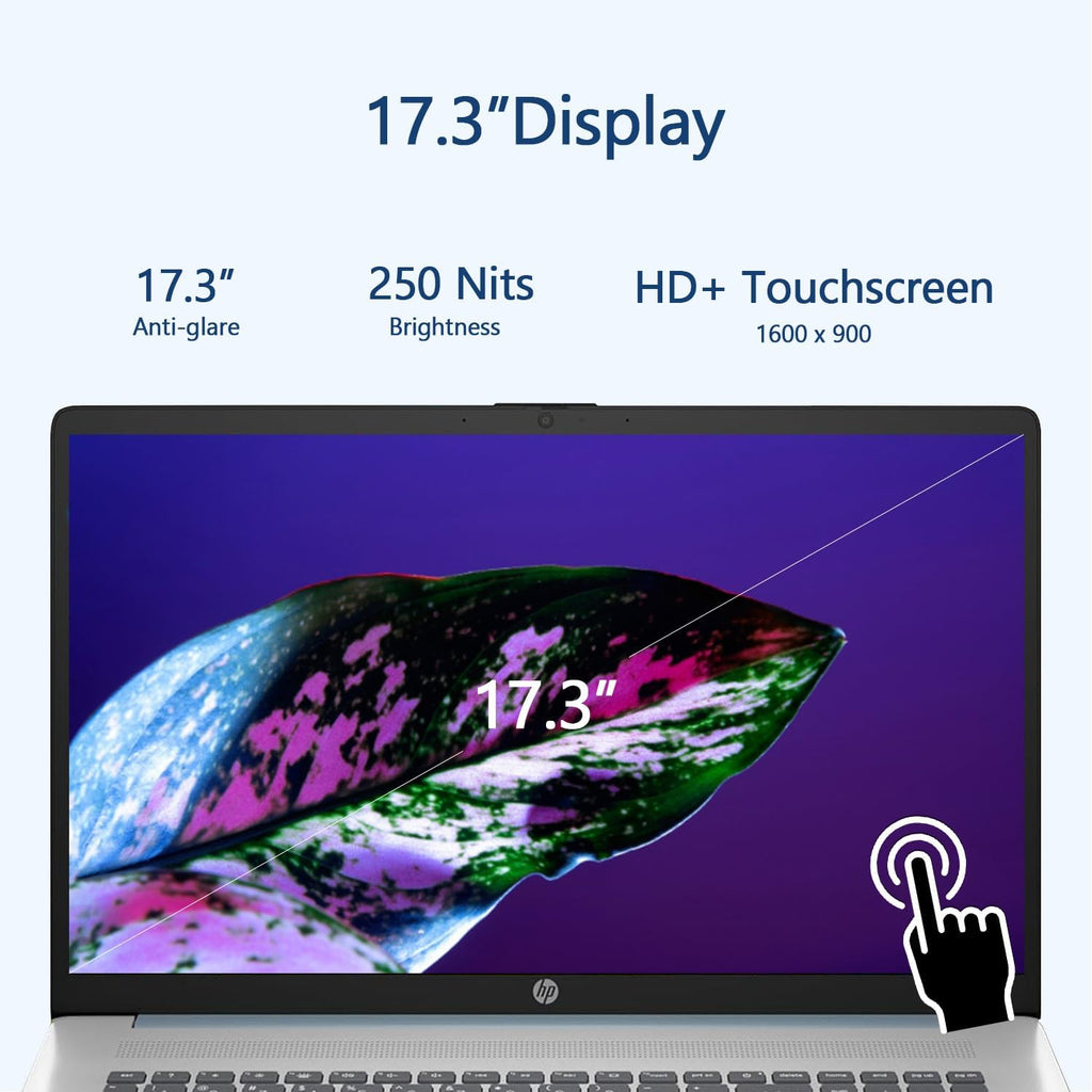 HP 17 Business Laptop with Touchscreen & Backlit Keyboard, Intel Core Ultra 7 255U 12-Core Processor(Up to 5.2GHz), Intel AI Boost, Fingerprint, 16GB RAM, 1TB SSD, Windows 11, WOWPC USB w/o Earbuds