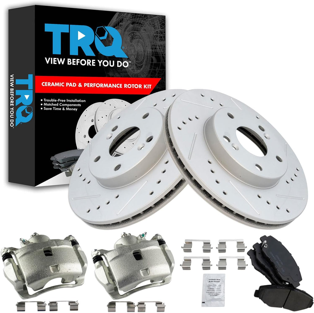 TRQ Performance Front Brake Pad and Rotor Set Ceramic Vented G Coated Rotors Calipers Compatible with 2014-2015 Acura ILX 2003-2017 Honda Accord 2013-2015 Civic