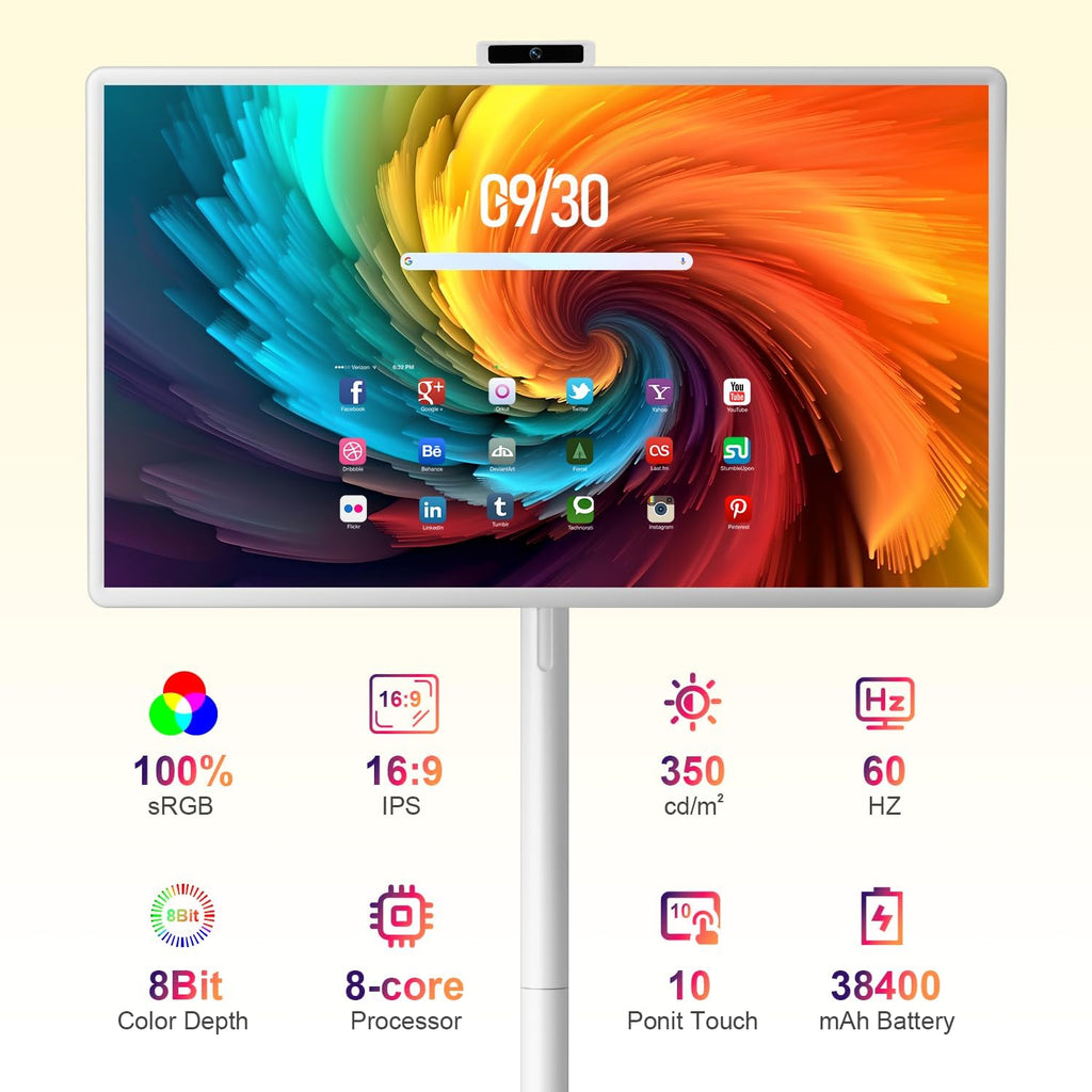 VLH 32″ FHD Smart Portable TV, Rolling TV On Wheels,8G +128GB Storage, Android 15 OS,Google EDLA-Certified,Portable Touch Screen Monitor,Built-in 38400mAh Battery,Removable 500W Camera, Remote Control