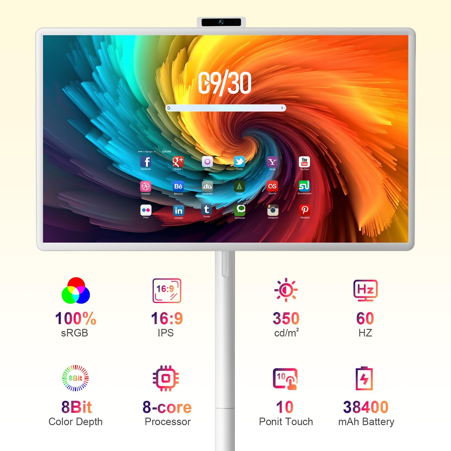 VLH 32″ FHD Smart Portable TV, Rolling TV On Wheels,8G +128GB Storage, Android 15 OS,Google EDLA-Certified,Portable Touch Screen Monitor,Built-in 38400mAh Battery,Removable 500W Camera, Remote Control