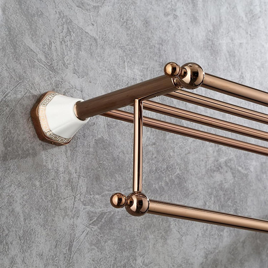 Towel Rack, Rose Gold Towel Rack with Double Towel Bar Copper + Zinc Alloy + Ceramic Modern Wall Mounted Towel Holder 24.6 Inch for Bathroom