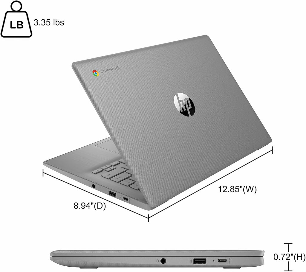 HP Chromebook 14 Home and Student Laptop 14' HD Antiglare Intel Celeron N4500 4GB RAM 64GB Storage Type-C Wi-Fi6 Long Battery Life Fast Charging ICP Hub
