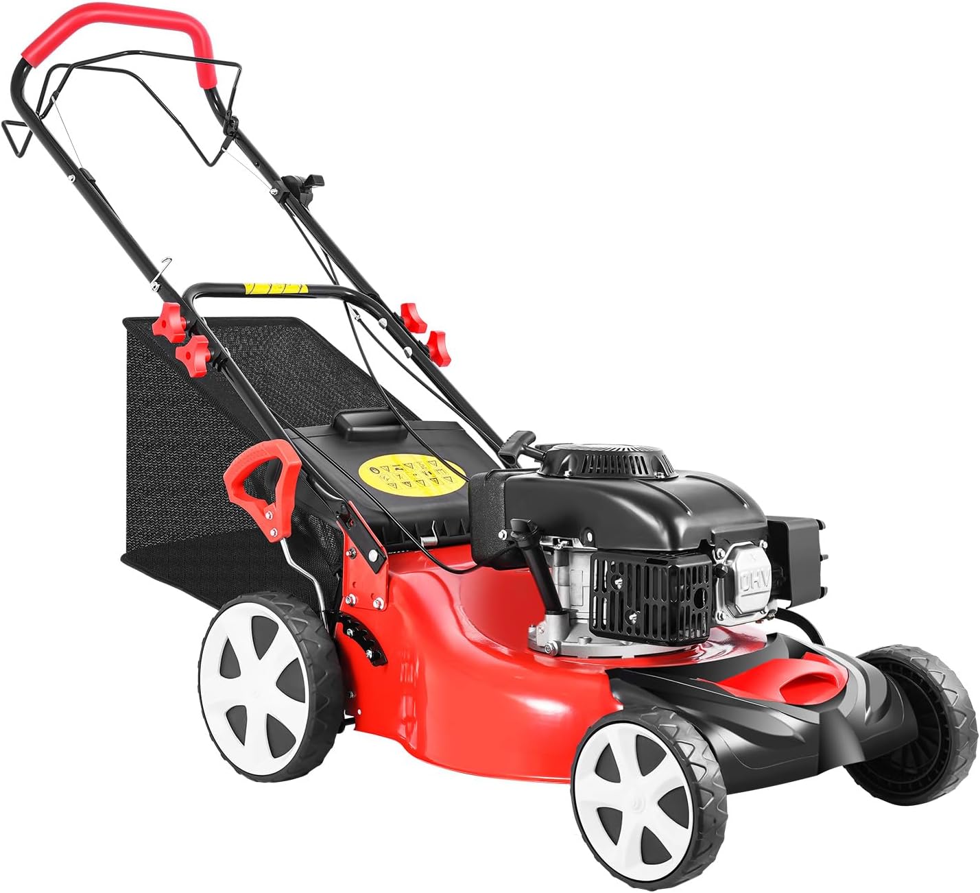 5HP 4-Stroke Self-propelled Gas Lawn Mower, 20 Inch 140cc High Wheel Lawnmower Single Cylinder Gas Walk Behind Handle Lawn Mowers w/60L Capacity Bag & 8 Gears Height Adjustable for Lawn Weeding
