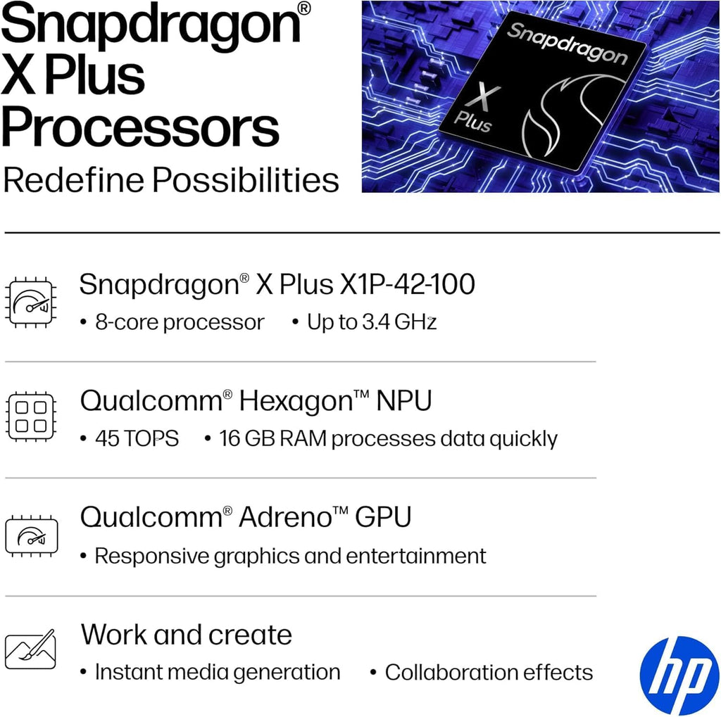 HP OmniBook 5 16' Next Gen AI Laptop | 2K OLED Touch Display | Snapdragon X Plus X1P-42-100 (Bests i7-1355U) | 16GB LPDDR5x RAM 1TB SSD | Windows 11 Pro