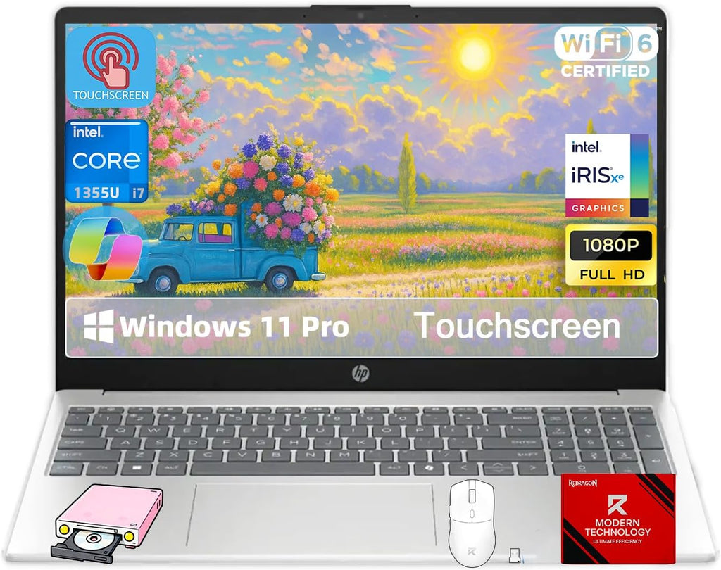 HP 15.6-inch Touchscreen Laptop for Business and Students - Intel 13th Gen i7-1355U (up to 5 GHz), 32GB RAM, 1TB SSD, FHD IPS Touch Display, Copilot, Webcam, Fast Charge, Win 11 Pro, w/Redragon Bundle