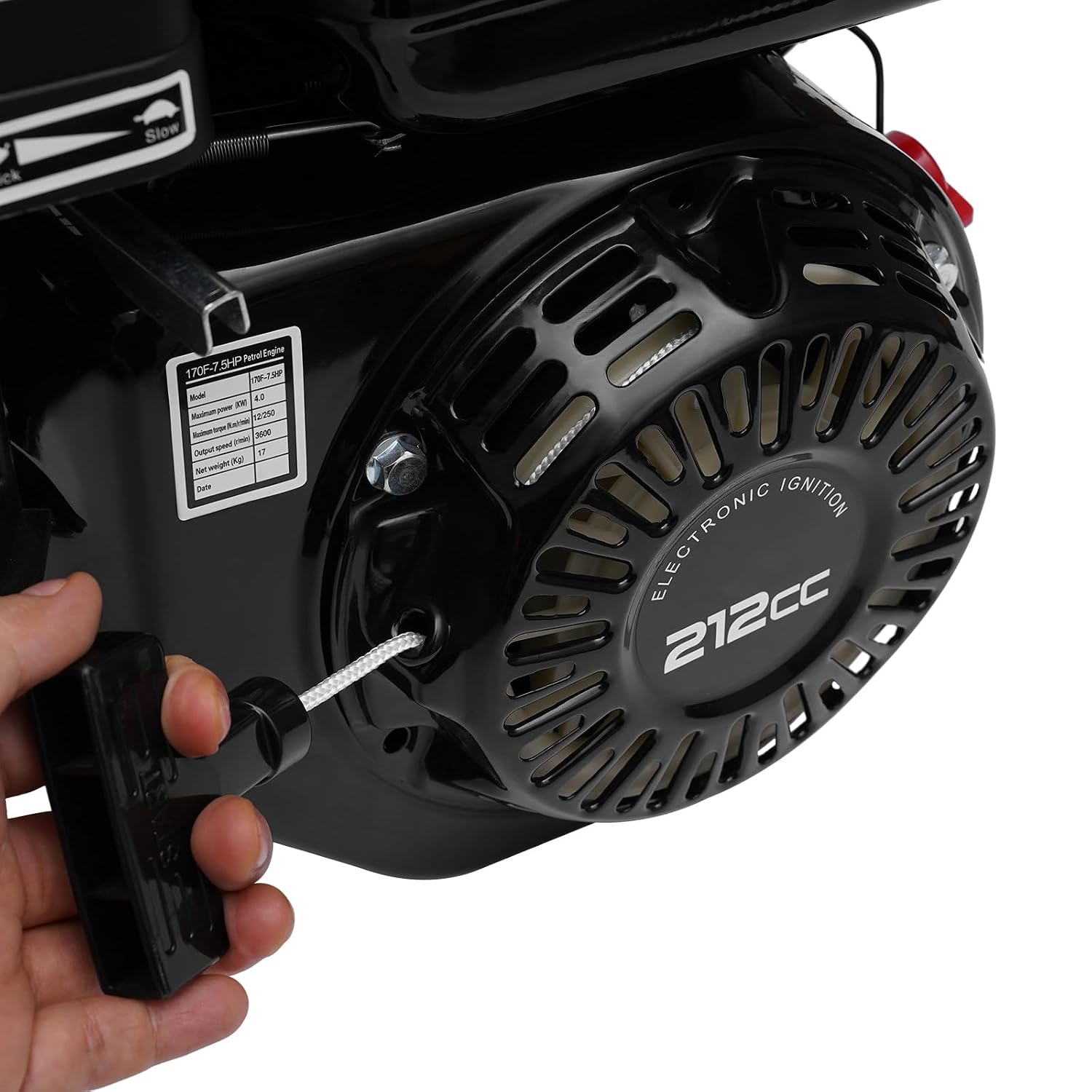 212cc 7.5 HP Electric Start Horizontal Shaft, 4-Stroke Go Kart Gas Engine Motor with Air Cooling System, Gas Powered Engine Pull Start Horizontal Motor for Go Kart Log Splitter Lawnmowers